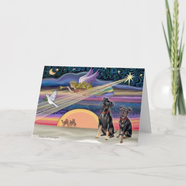 Julstjärna - Miniatyrpinscher (två) Helgkort (Framsida)