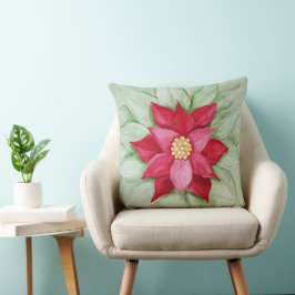 Julstjärna Poinsettia Akvarell Handmålad Kudde