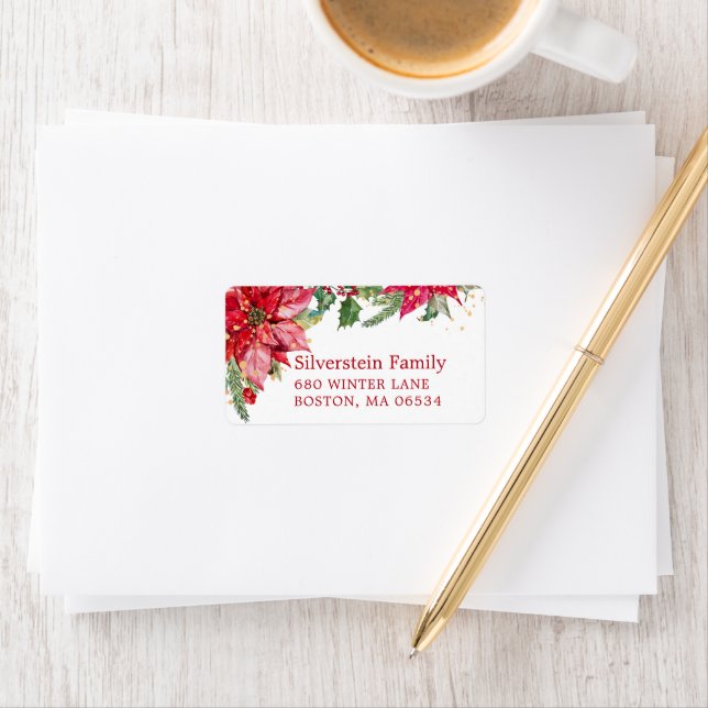Julstjärna Poinsettia Guldstänk Adress Adressetikett (Insitu)