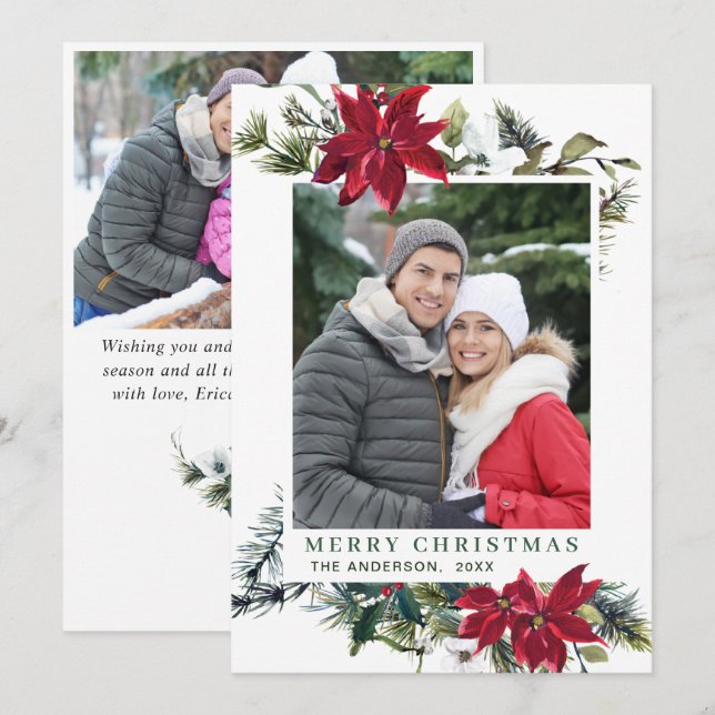 Julstjärna Röd Poinsettia Julhälsning 2 FOTO Julkort (Fram/baksida)