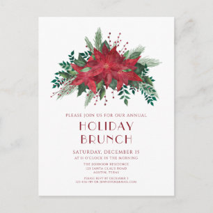 Julstjärna Röda Poinsettia Högtidlig Brunch Inbjud Vykort