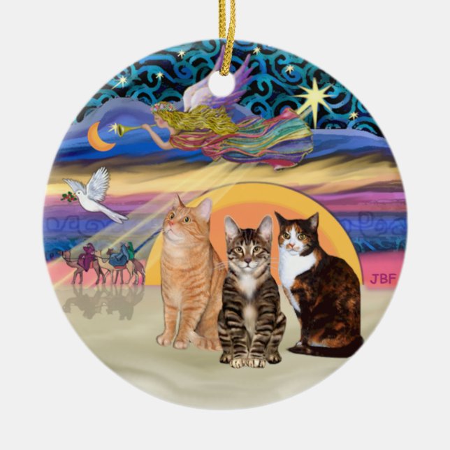 Julstjärna -Tre katter (AmSH) Julgransprydnad Keramik (Framsidan)