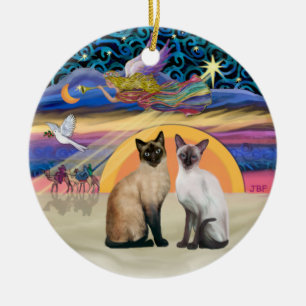 Julstjärna - Två siameser katter Julgransprydnad Keramik