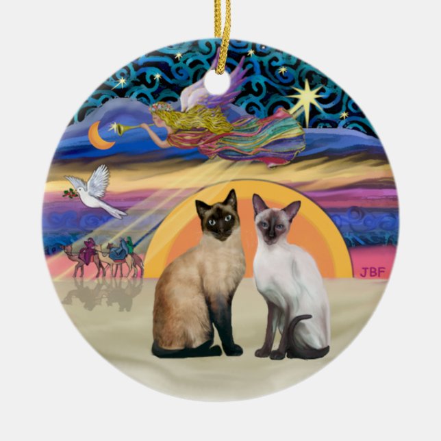Julstjärna - Två siameser katter Julgransprydnad Keramik (Framsidan)
