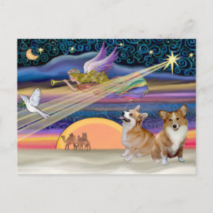 Julstjärna - Welsh Corgi (två) Helg Vykort