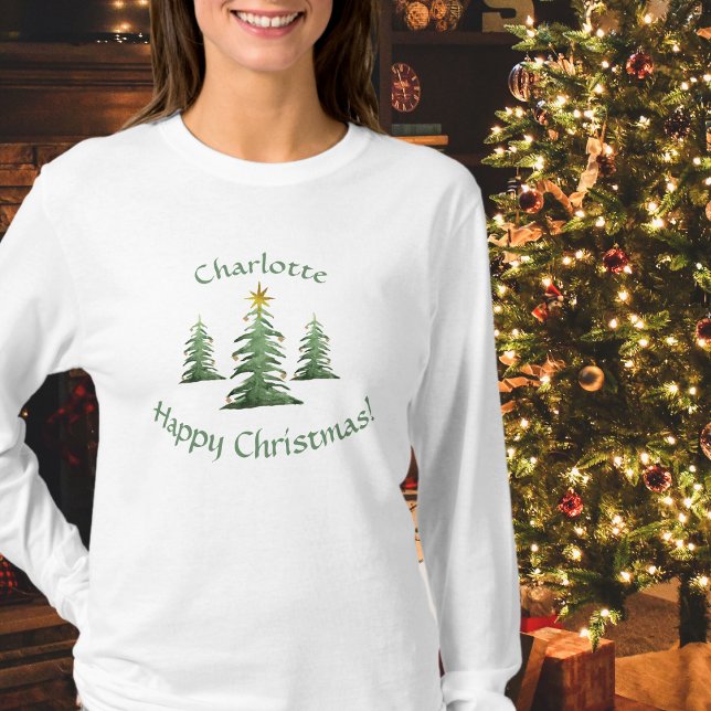 Julstjärnan, Lägg till Namn, Festive, Dam T Shirt (Christmas Fun Ladies Add A Name T-Shirt)