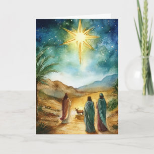 Julstjärnan och Wise Manar Watercolor Ntivity Kort
