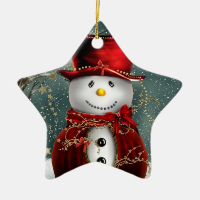 Julstjärnan Ornament/Snögubbe Julgransprydnad Keramik (Framsidan)