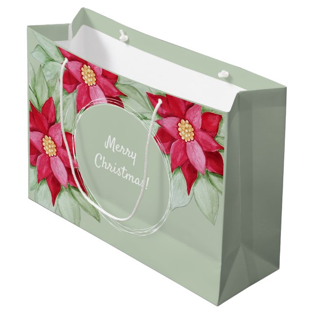 Julstjärnan Poinsettia Watercolor Hand-målat (Framsidan Vinklad)