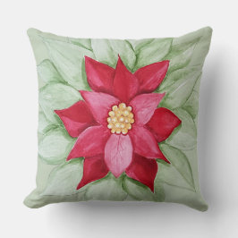 Julstjärnan Poinsettia Watercolor Hand-målat Kudde