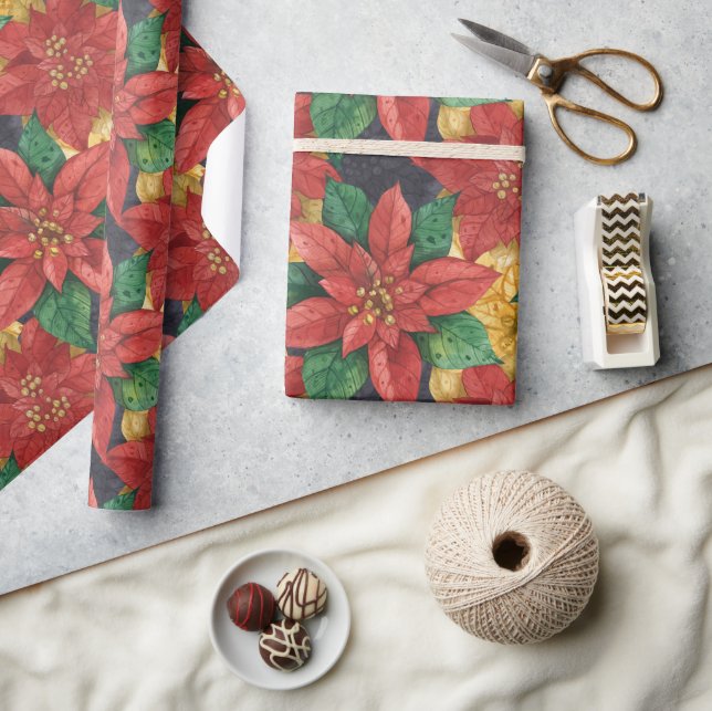 Julstjärnan Poinsettia Wrapping Papper Presentpapper (Hantverk)