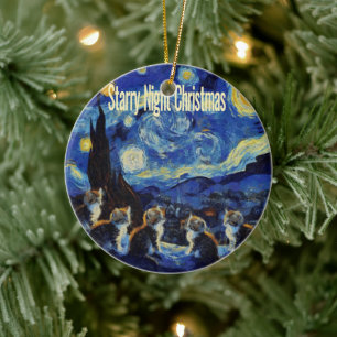 Julstjärnig natt Van Gogh kattälskare Julgransprydnad Keramik