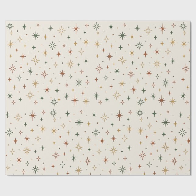 Julstjärnor & Gnistrande Mönster Presentpapper (Platt)