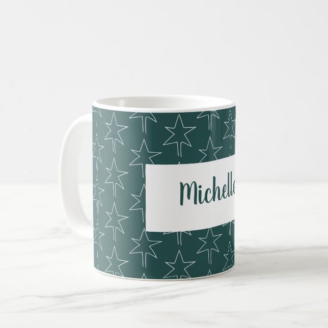 Julstjärnor Mönster Monogram Kaffemugg (Framsida vänster)