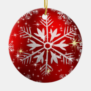 Julstjärnor och Snöflingor - Röd Julgransprydnad Keramik