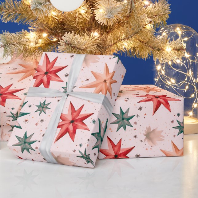 Julstjärnor Ornament Red Blue Modern jul Presentpapper (Helgdagar)