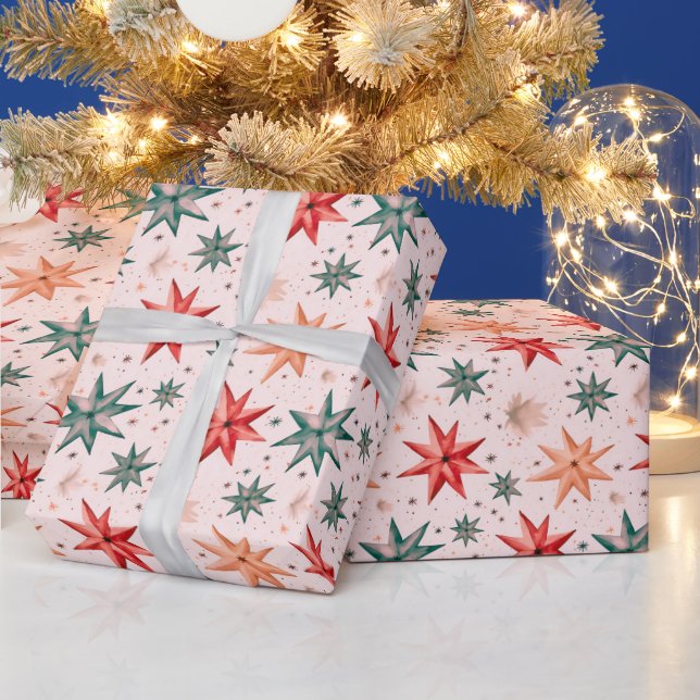 Julstjärnor Ornament Red Blue Modern jul Presentpapper (Helgdagar)