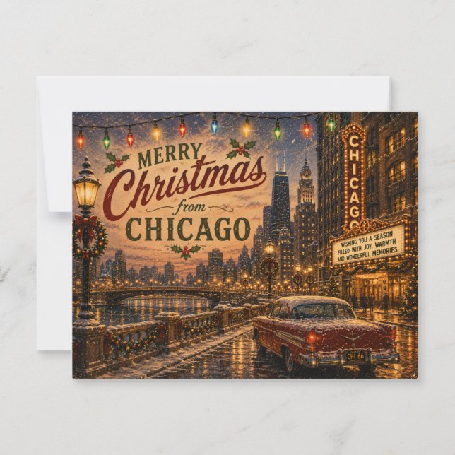 Julstjärnor över Chicagos skyline - Högtidliga häl Julkort (Framsida)