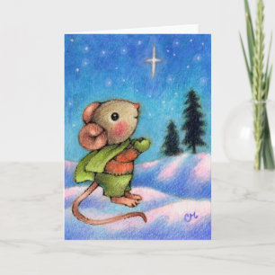 Julstjärnornas önskning - Cute Helgdag Mouse Art Helgkort