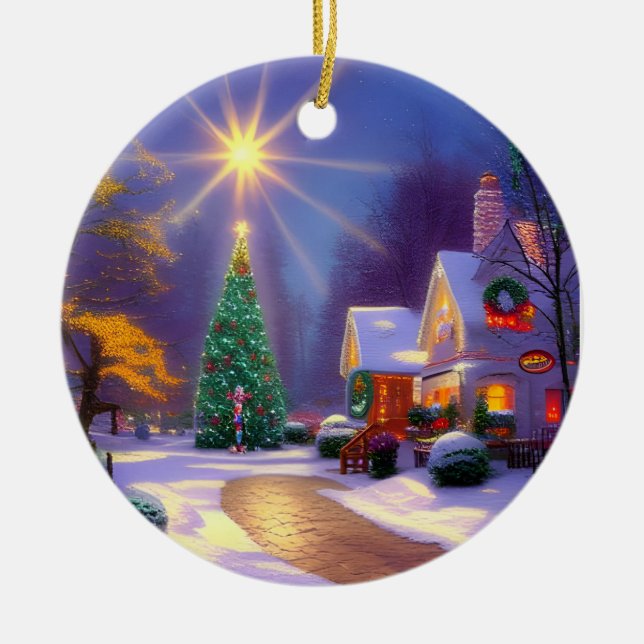 Julstjärnornas skugga över en Julgran Julgransprydnad Keramik (Framsidan)