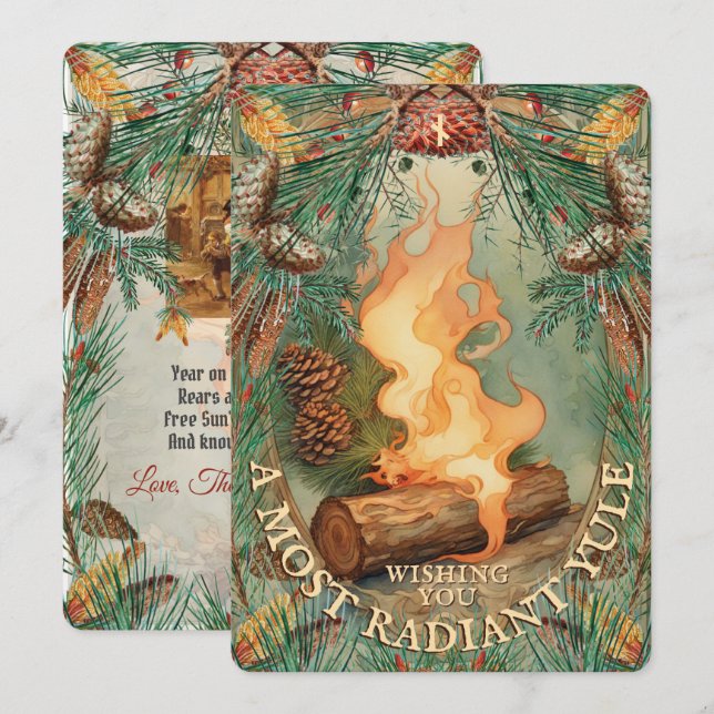 Julstock Gammal Vinter Solstånd Kort - Nauthiz (Fram/baksida)