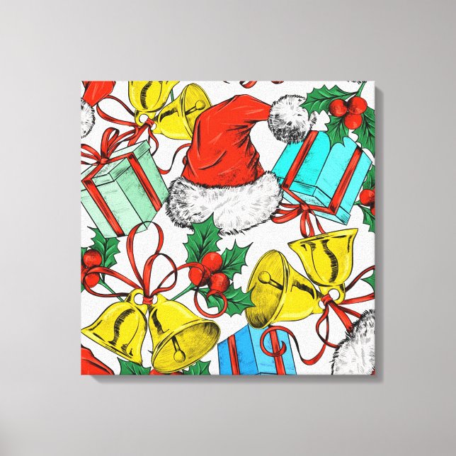 Julstolar, julklappar och Klockor Canvastryck (Framsida)