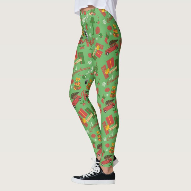 Julstorikonen Grönt Mönster Leggings (Vänster)