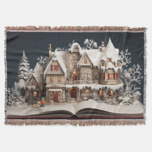 Julstorybook Manor med barn och Hund Filt
