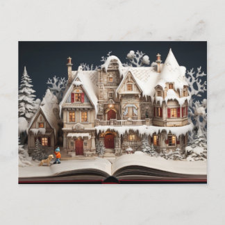 Julstorybook Manor med barn och Hund Helg Vykort