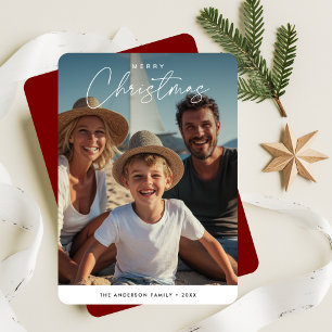 Julstrand Familj Barn Foto med Skrift Julkort