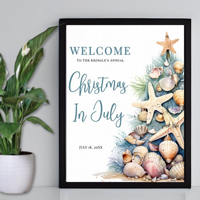 Julstrand Jul är i juli välkomstskylt Poster (Beach Christmas Is July Welcome Sign)