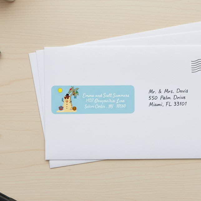 Julstrand Tropisk Snömannens Adress Returadress Etikett (Skapare uppladdad)