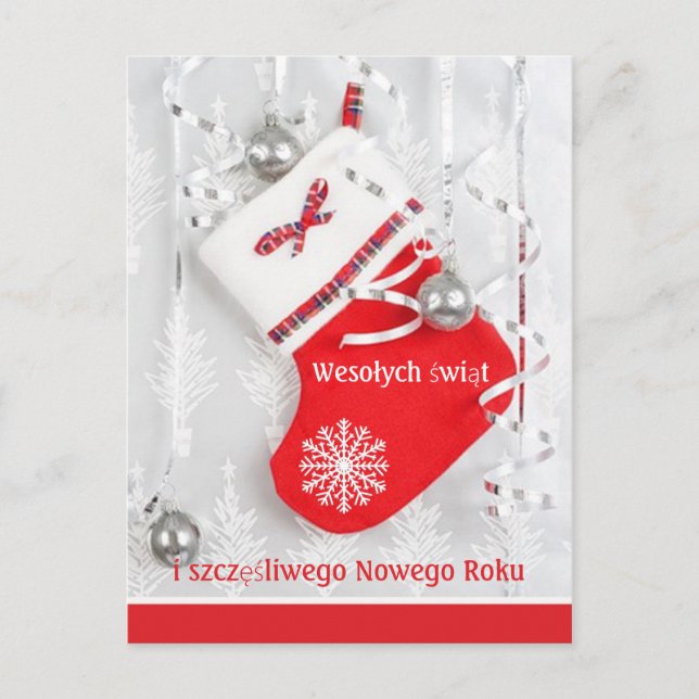 Julstrumpa, baubles polskaJul, nyår Helg Vykort (Framsida)