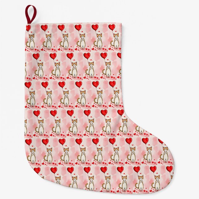 Julstrumpa, Katt Röda Hjärtan Kärlek Stor Julstrumpa (Framsidan)