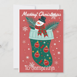 Julstrumpa med en snöman julkort