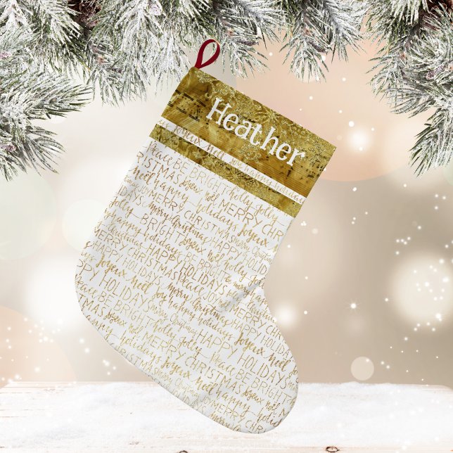 Julstrumpa med namn i guld (Golden Christmas Name Stocking)