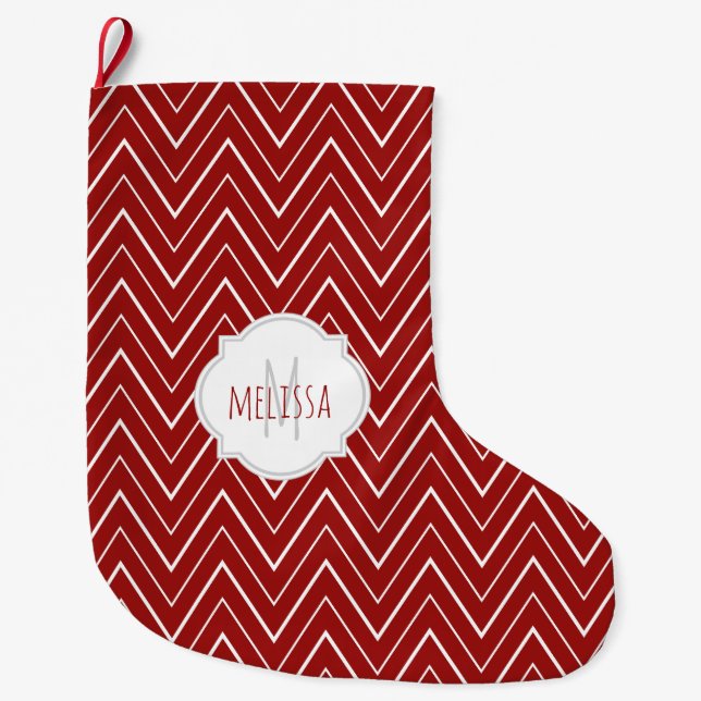 Julstrumpa med sicksack-mönster och monogram (Framsidan)
