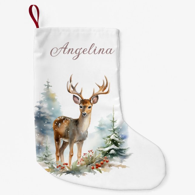 Julstrumpa med vinterhjort akvarell (Framsidan)