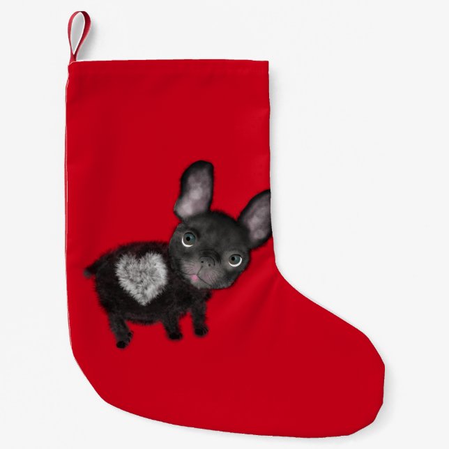 Julstrumpa söt svart bulldog. (Framsidan)