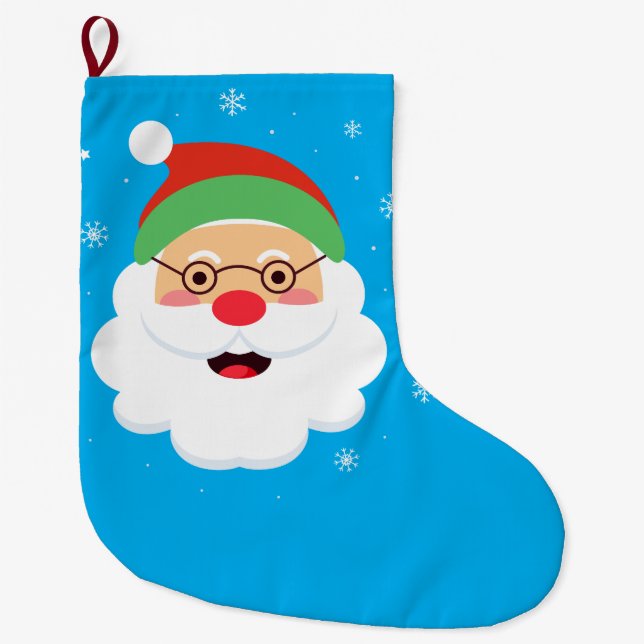 Julstrumpa Söt tomte ansikte Blå snöflinga (Framsidan)