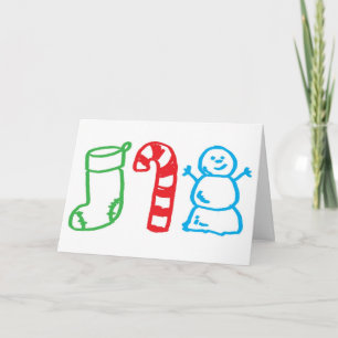 Julstrumpacandy cane och snögubbe helgkort