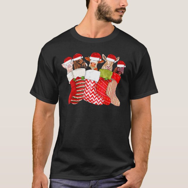Julstrumpor Djur Häst Ko Get Höns Gris T Shirt (Framsida)