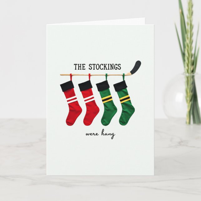 Julstrumpor Hängdes Hockey Jul Kort (Framsida)
