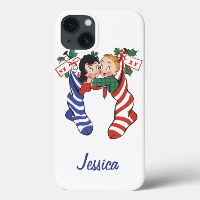 Julstrumpor med söta barn i vintage-stil (Baksida)