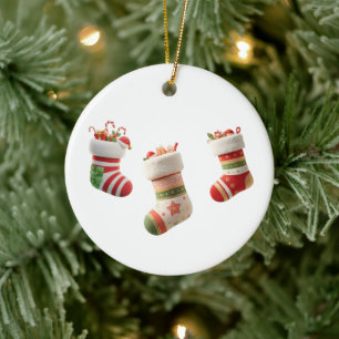 Julstrumpor Set – Söta Högtidsstrumpdesigner Julgransprydnad Keramik