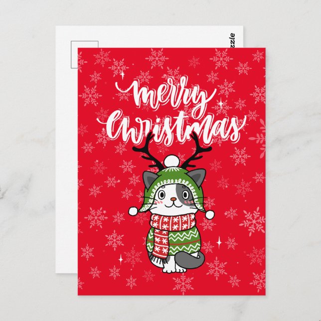 Julstuffare för Cute Cat Galore Vykort (Fram/baksida)