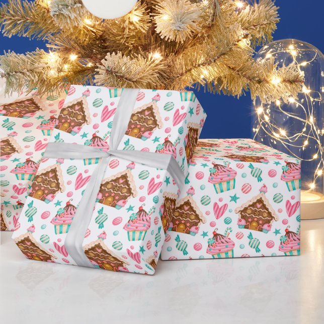 Julstuga i pepparkakor, Cupcakes, Godis  Presentpapper (Helgdagar)