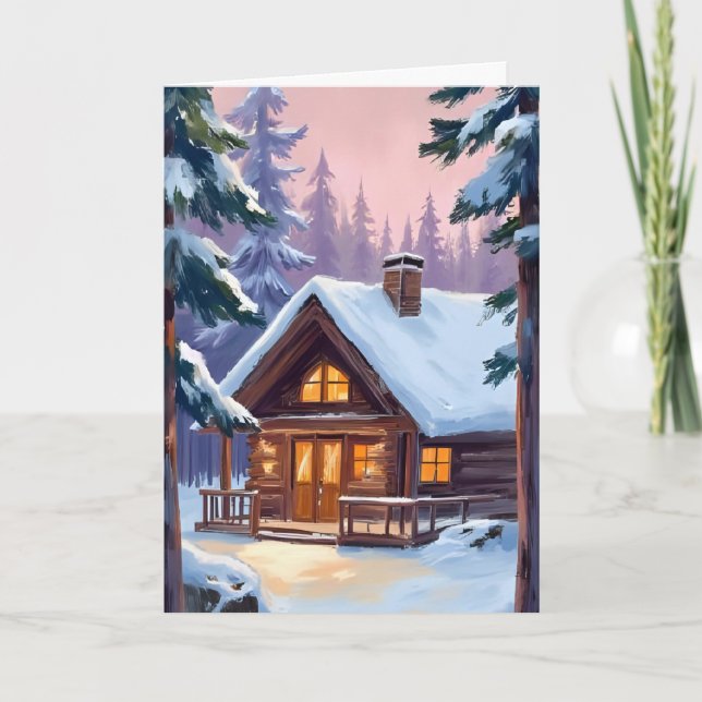 Julstuga Skog Vinter Snö Helgkort (Framsida)