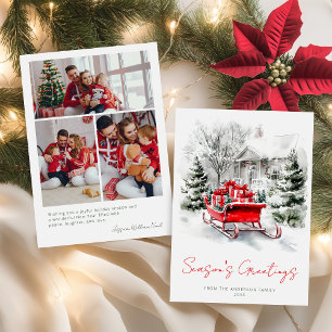 Julstuga släde jul familjefoto julkort
