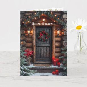 Julstuga Tallbarr Röda Poinsettiaor Kort